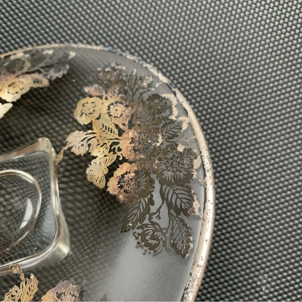 Vintage Plate Glass Gold Floral Design Decorative 7 Inches